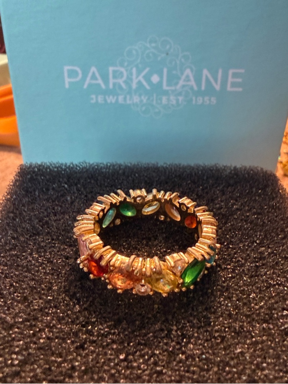 Park Lane Gold Multi-Gemstone Band with Green and Orange Accents
